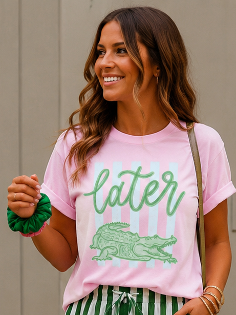 💚🩷 Later Gator Comfort Colors Graphic Tee – Pink