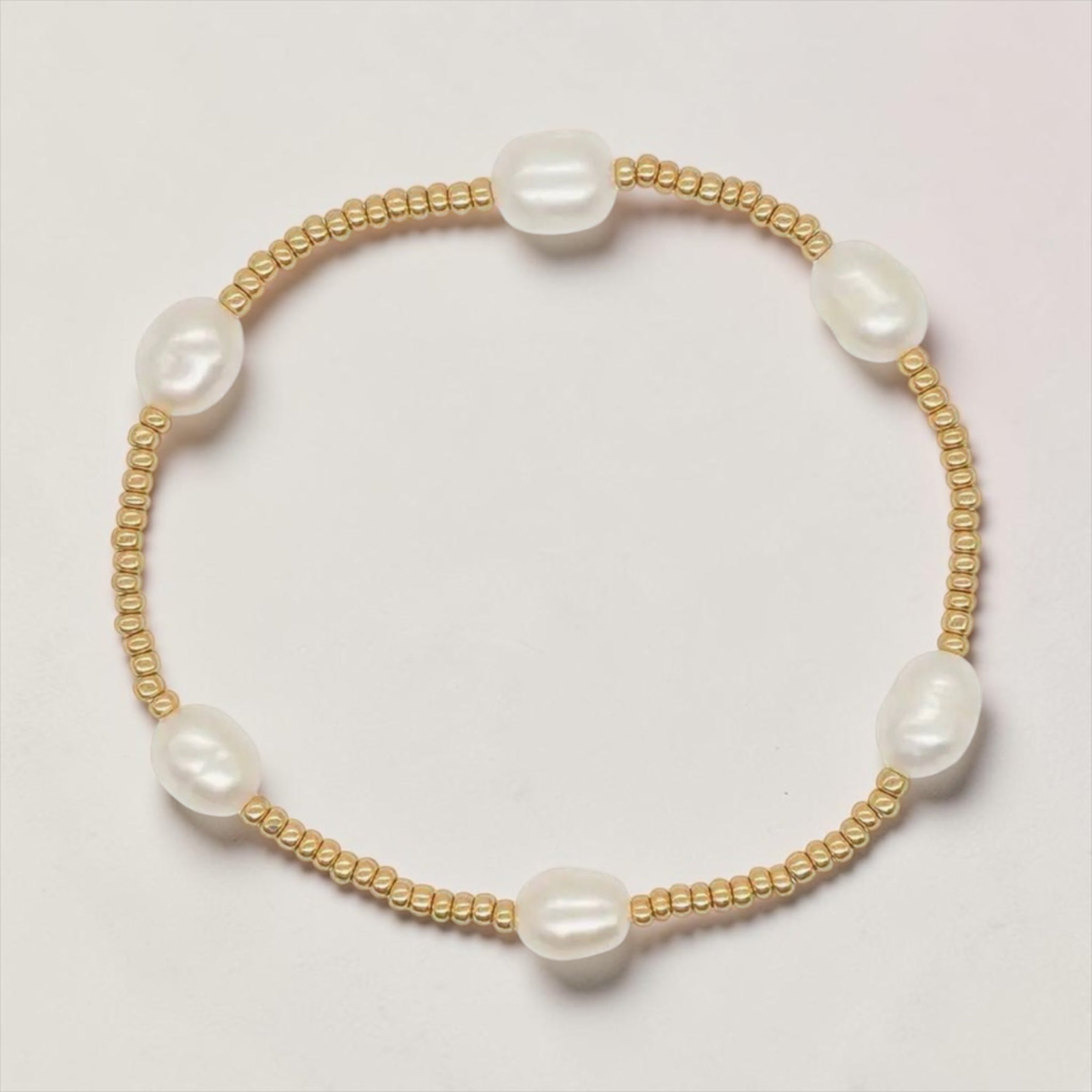 Gold Beaded Multi Pearl Stretch Bracelet