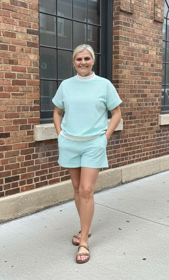 Mint Breeze Striped Lounge Set