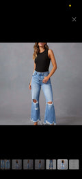 Light wash distressed wide-leg jeans