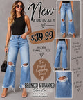 Light wash distressed wide leg jeans