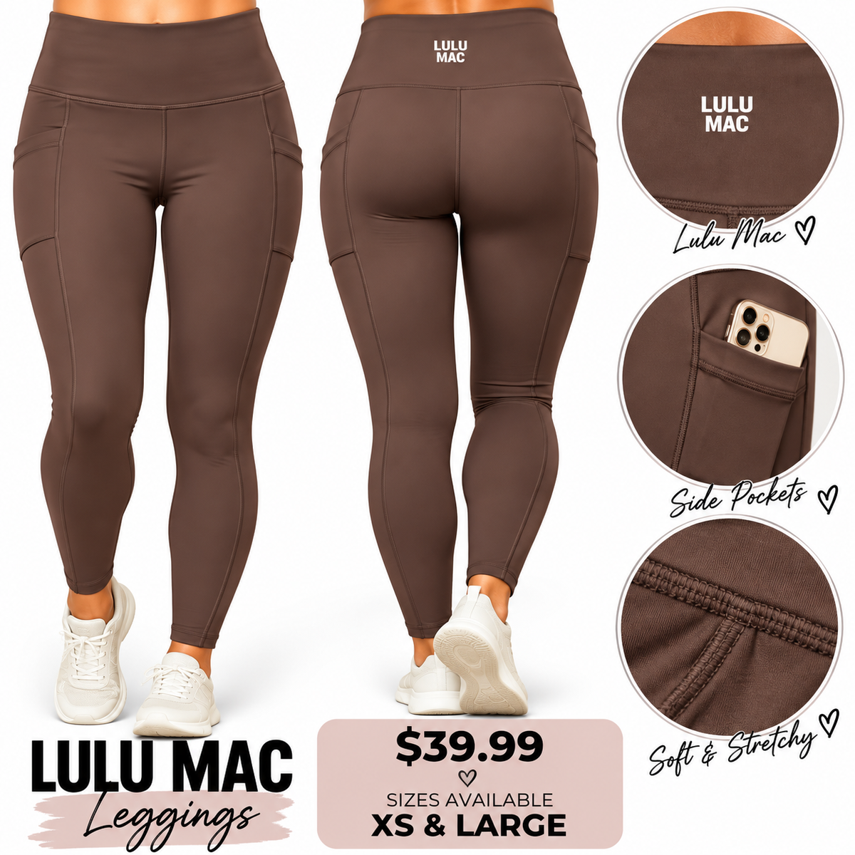 Lulu Mac brown leggings with side pockets
