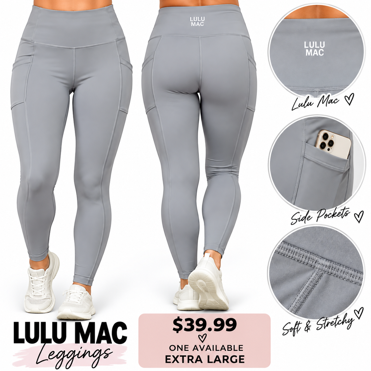 Lulu Mac gray leggings with side pockets