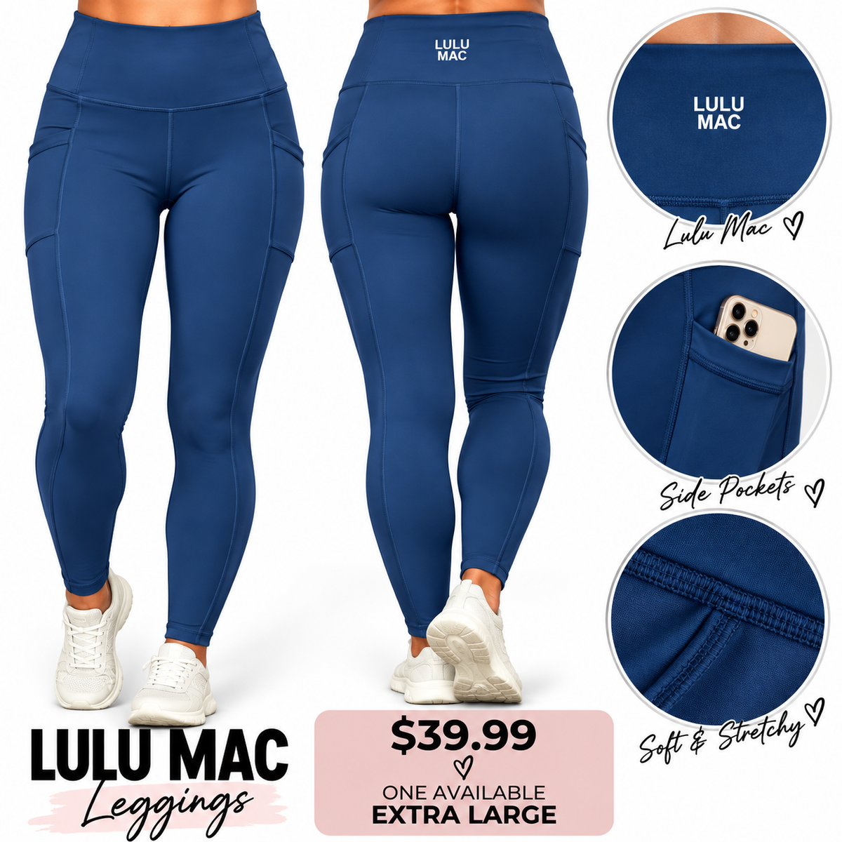 Lulu Mac navy blue leggings with side pockets