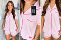 Lulu Mac white and pink polka dot button-up pajama set