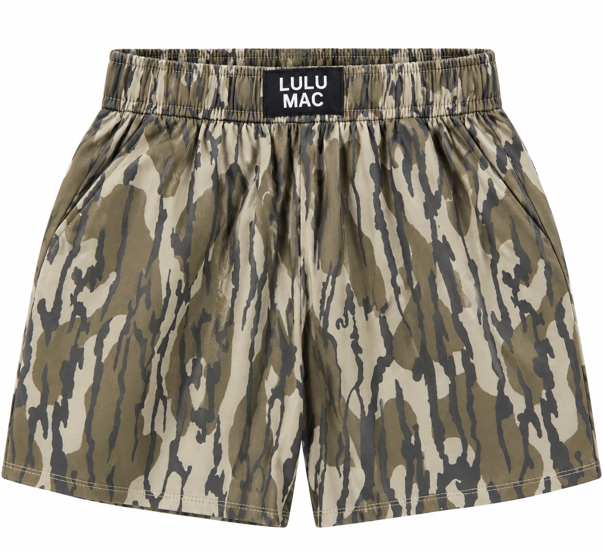 Cleaned-up Lulu Mac camo shorts on white background