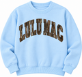 Lulu Mac light blue sweatshirt with brown camouflage lettering