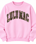 Lulu Mac light pink sweatshirt with Mossy Oak camouflage lettering