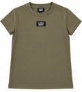 Cleaned-up olive Lulu Mac youth T-shirt on white background