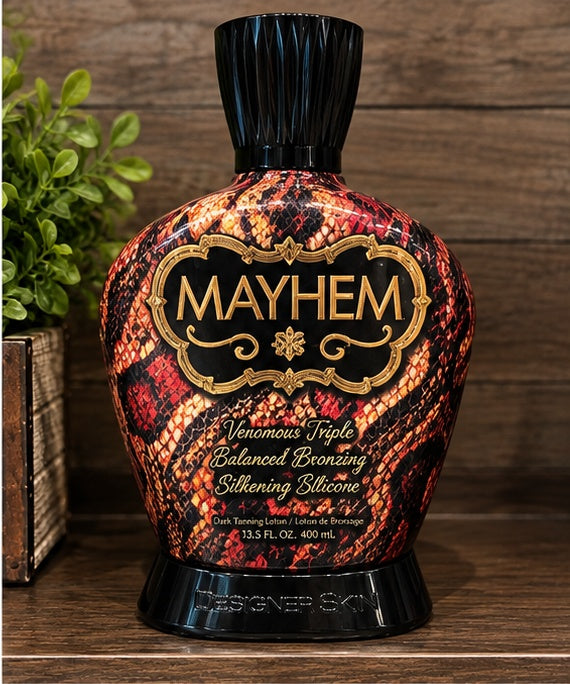 Designer Skin Mayhem tanning lotion on shelf
