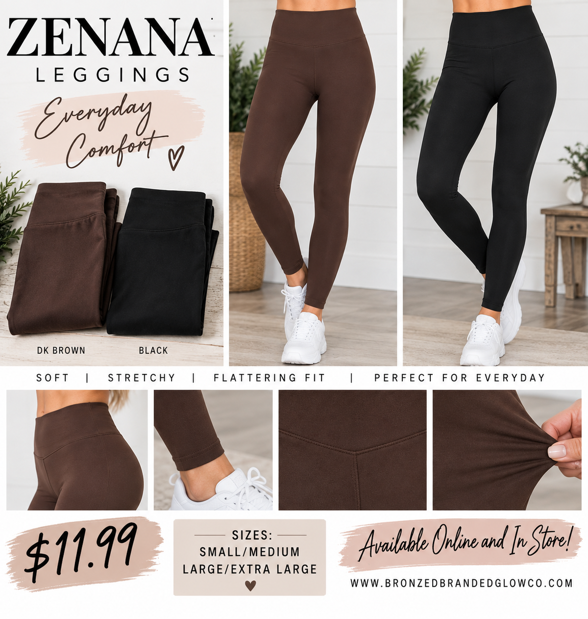 Zenana leggings in dark brown and black